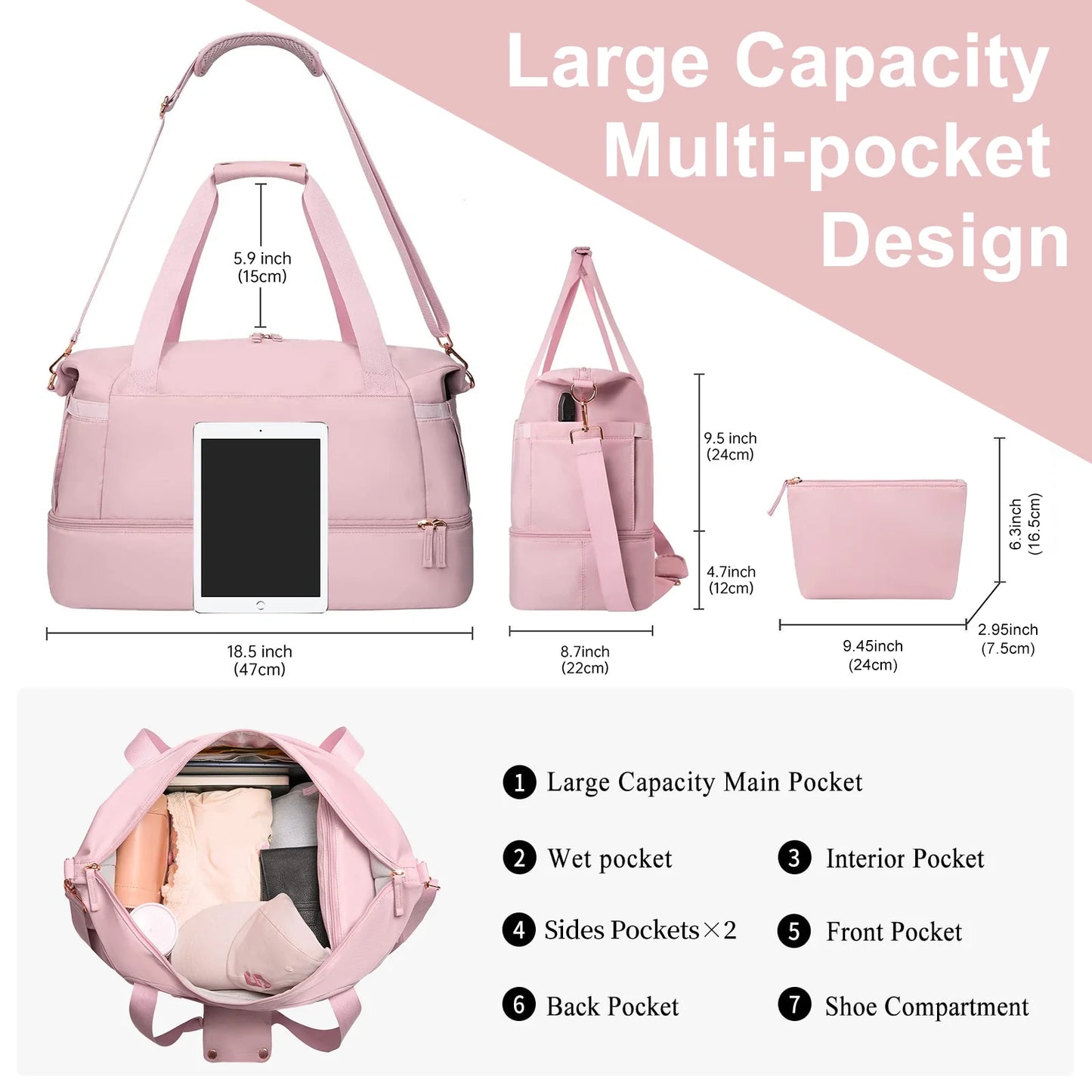 Travel Duffel Bag for Women Gym Bag with USB Charging Port Large Weekender Overnight Bag Yoga Duffle Bags