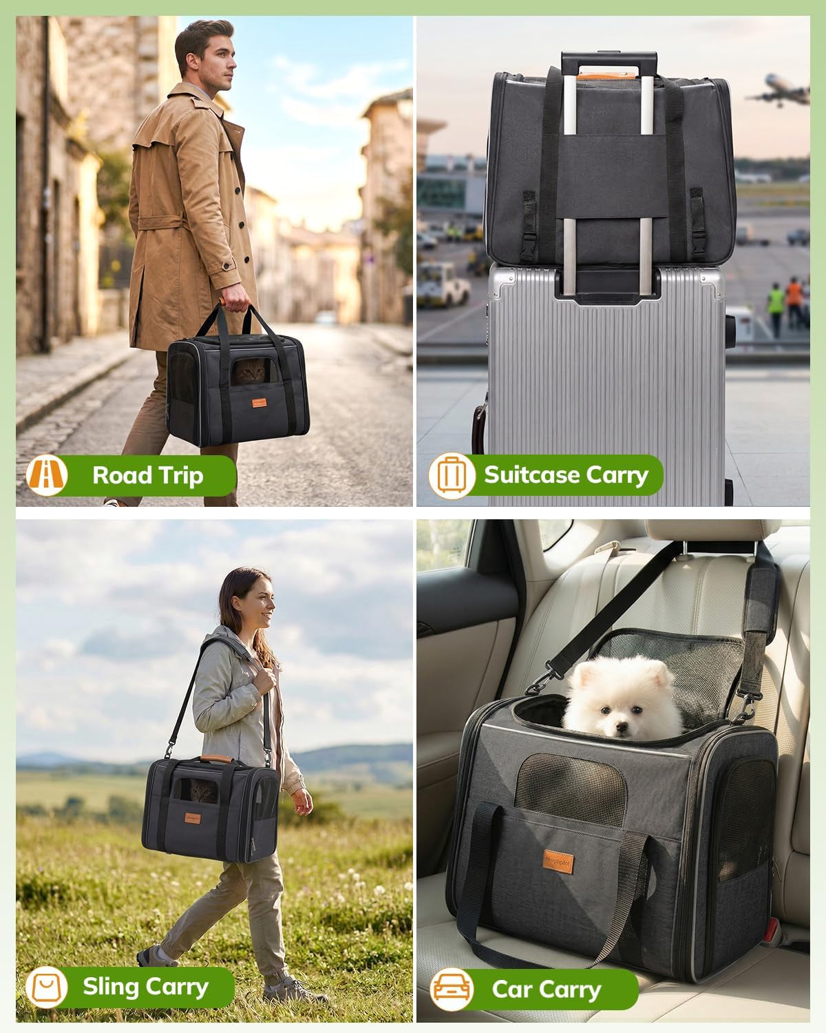 Cat Carrier - Cat Carrier Soft for Medium or Large Cats up to 20Lbs, with Dual-Sided Cushion, Secure Buckle and Foldable Bowl