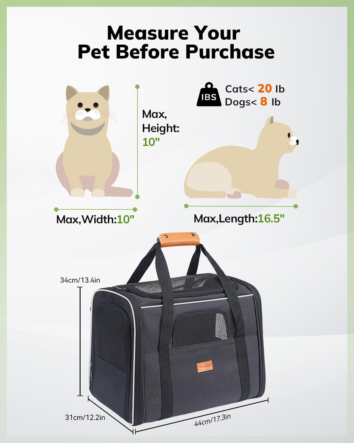 Cat Carrier - Cat Carrier Soft for Medium or Large Cats up to 20Lbs, with Dual-Sided Cushion, Secure Buckle and Foldable Bowl