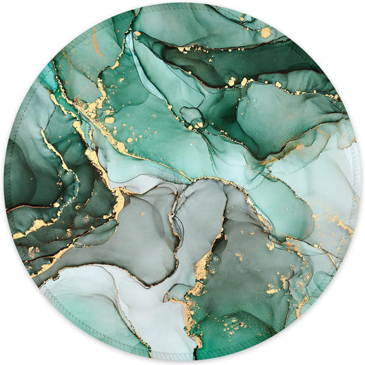  Mouse Pad with Stitched Edge Premium-Textured Waterproof Non-Slip Rubber Base Desktop Protection Mat Diameter 8.7 Inches, Green Marble Texture
