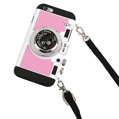 Black Lemon Case for iPhone 6 Plus Cute Case for iPhone 6s Plus 3D Unique Design Camera Case PC + Silicone Shockproof Hybrid Cover Case with Long Strap Rope (Pink)