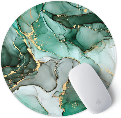  Mouse Pad with Stitched Edge Premium-Textured Waterproof Non-Slip Rubber Base Desktop Protection Mat Diameter 8.7 Inches, Green Marble Texture
