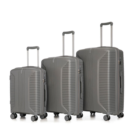 20   24   28  3 Pcs  Set In PP Spinner Wheel Luggage, Carry On Suitcase, Matching Color, Combination Lock
