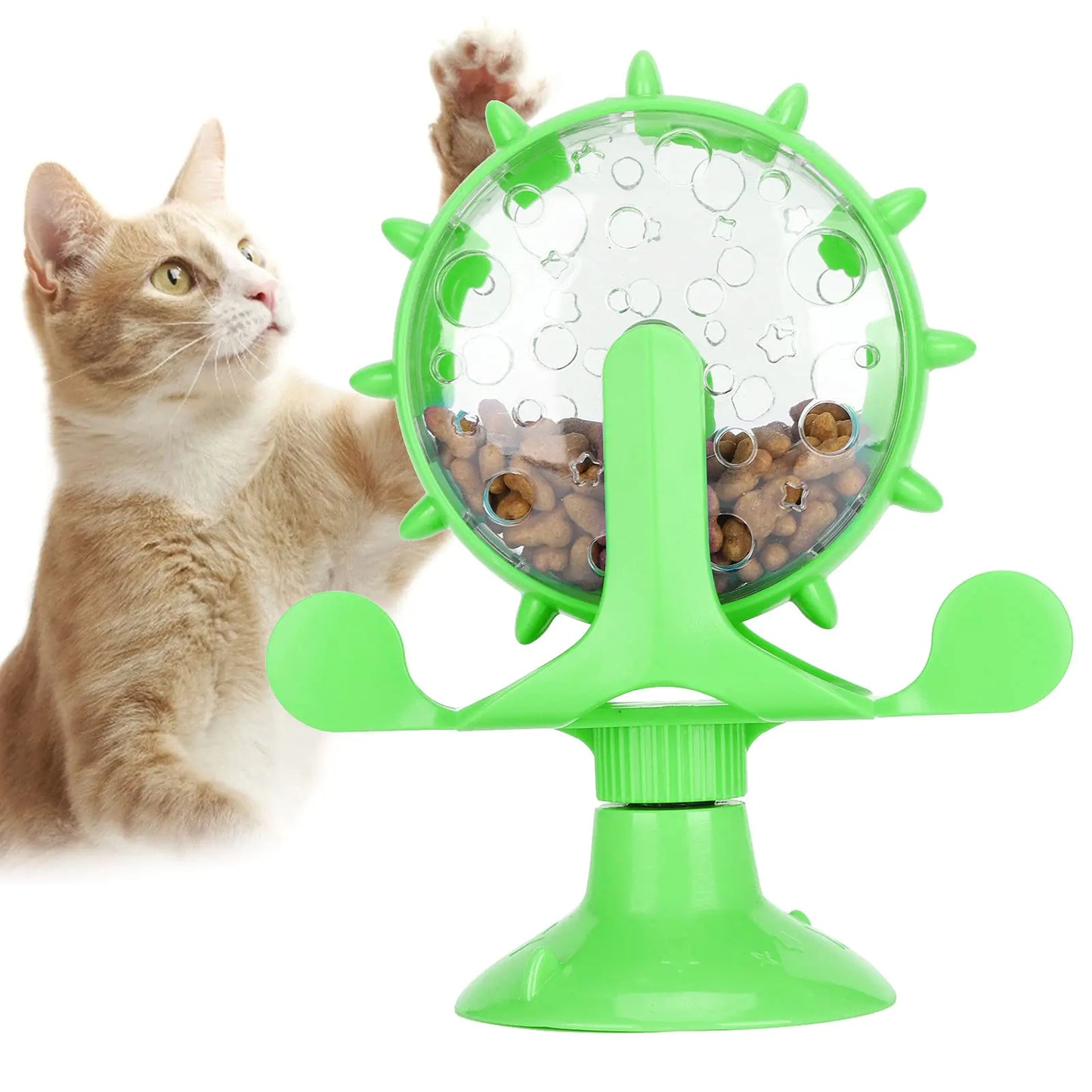 Pet Toy Rotation Cat Puzzle Toy Food Leakage Pet Cat Leaking Toy Interactive Cat Toys Pet Toy Ferris Wheel Food Dispensing Pet Slow Feeder Toy with Automatic 360° Turntable for Pet Trainer (Green)