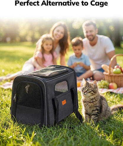 Cat Carrier - Cat Carrier Soft for Medium or Large Cats up to 20Lbs, with Dual-Sided Cushion, Secure Buckle and Foldable Bowl