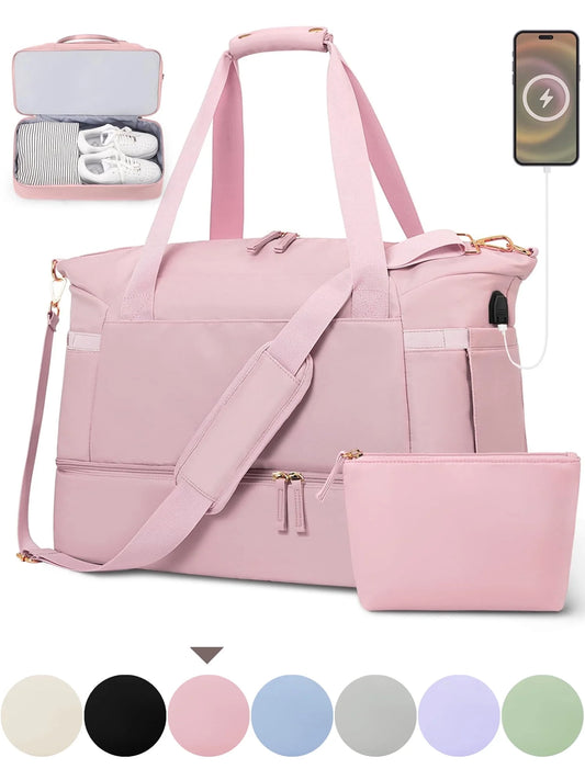 Travel Duffel Bag for Women Gym Bag with USB Charging Port Large Weekender Overnight Bag Yoga Duffle Bags