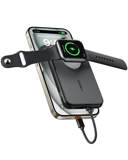 VEGER Portable Charger with Built in Cable(Removable), 10000mAh Mini Power Bank Battery Pack, PD 20W Fast Charger Travel Accessory Compatible with iPhone 15/14/13 Pro Max, Sumsang, Apple Watch-Black