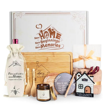 House Warming Gifts New Home 11 Pcs New Home Gift Basket Included Sweet Home Serving Board Ceramic Coasters Scented Candle and More Housewarming Gifts New Home for Couple Women Men