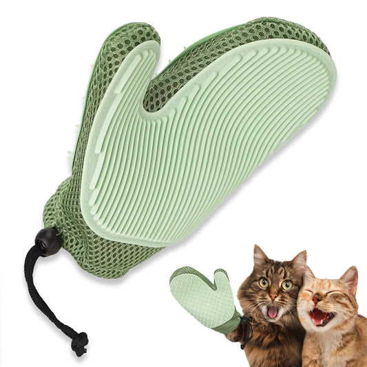 Mollypaws 2 in 1 Pet Fur Glove & Cat Hair Remover Glove Dog Grooming Glove Brush for Shedding Massage Efficient Pet Hair Remover Mitt for Couch Carpet [Green/Single]