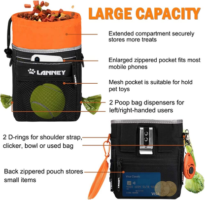 Dog Treat Pouch Pet Training Bag for Small to Large Dogs, Treat Tote Carry Kibble Snacks Toys for Training Reward Walking