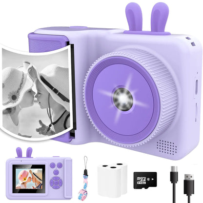 Kids Instant Print Camera1080P Videos Digital Camera for Kids Toddler Camera for Christmas Birthday Toy Gifts for Girls/Boys Age 3-12 Portable Kids Camera for 3 4 5 6 7 8 9 10 with SD Card (Purple)