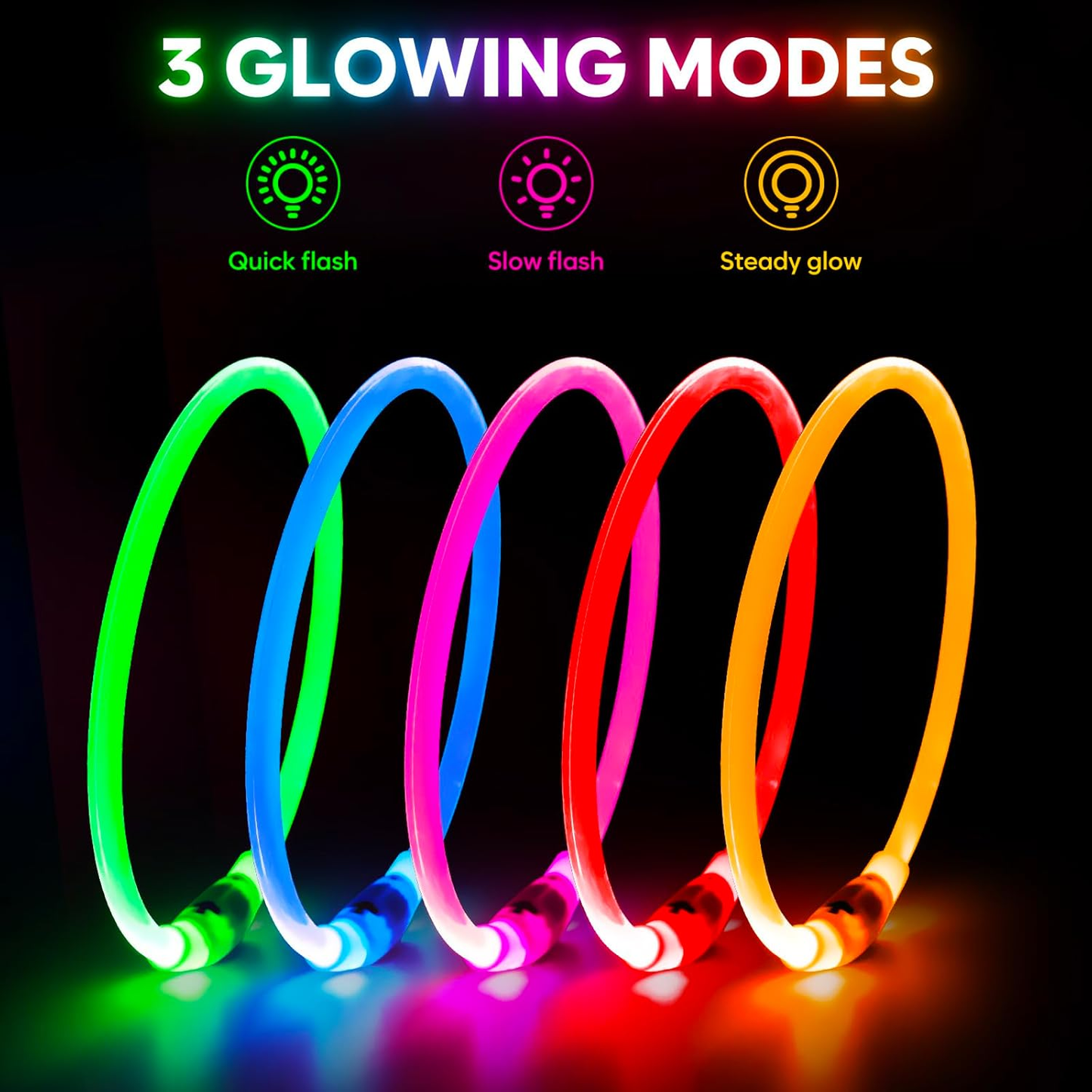 Light Up Dog Collar Waterproof LED Rechargeable TPU Cuttable Glow Safety Lights Night