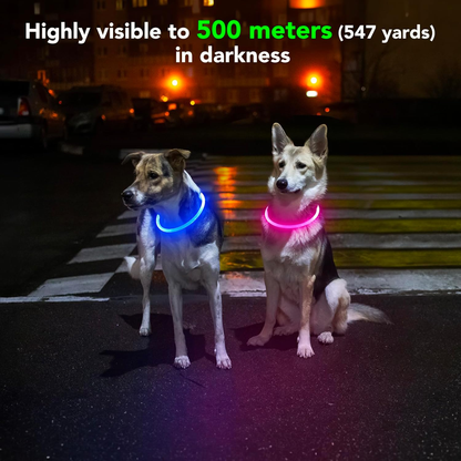 Light Up Dog Collar Waterproof LED Rechargeable TPU Cuttable Glow Safety Lights Night