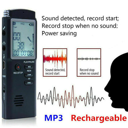 32G Voice Activated Mini Digital Sound Audio Recorder Dictaphone MP3 Player USB Noise Reduction