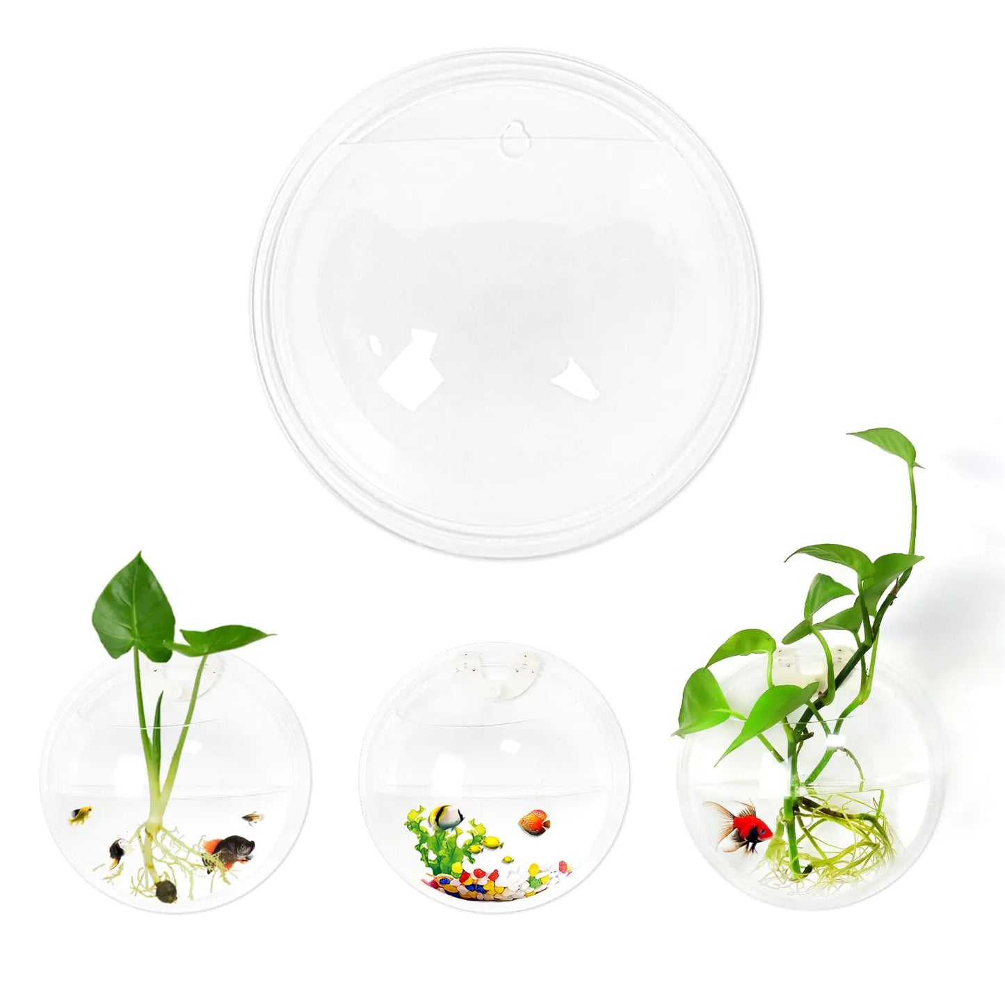2PCS Wall Hanging Plant Terrarium Wall Mounted Fish Bowl Tank Clear Flower Pot Aquarium Acrylic Globe Flower Vase Planter Wall Fish Bubble Tank for Succulent Plants Hydroponic Air Plant