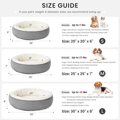 Round Donut Cat and Dog Cushion Bed, 20In Bed for Cats or Small Dogs, Anti-Slip & Water-Resistant Bottom