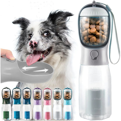 MoonyMars Portable Dog Water Bottle 3-in-1 Dog Travel Water Bowl with Food Container & Poop Bag Holder Pet Water Dispenser Summer Outdoor Walking Hiking Accessories for Large Dog - Gray 20oz