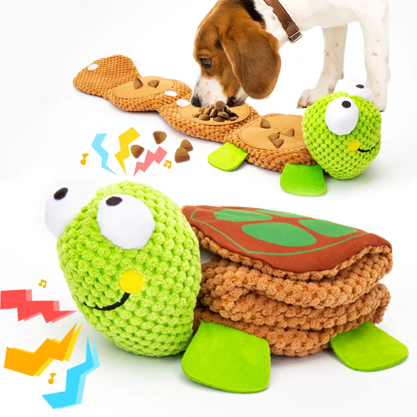 lilfrd Dog Puzzle Toys - Enrichment Treat Dispensing Squeaky Crinkle Snuffle Smart Dog Toy Dog Toys for Boredom and Stimulating Durable Plush Toys for Large Medium Small Dog Puppy - Turtle