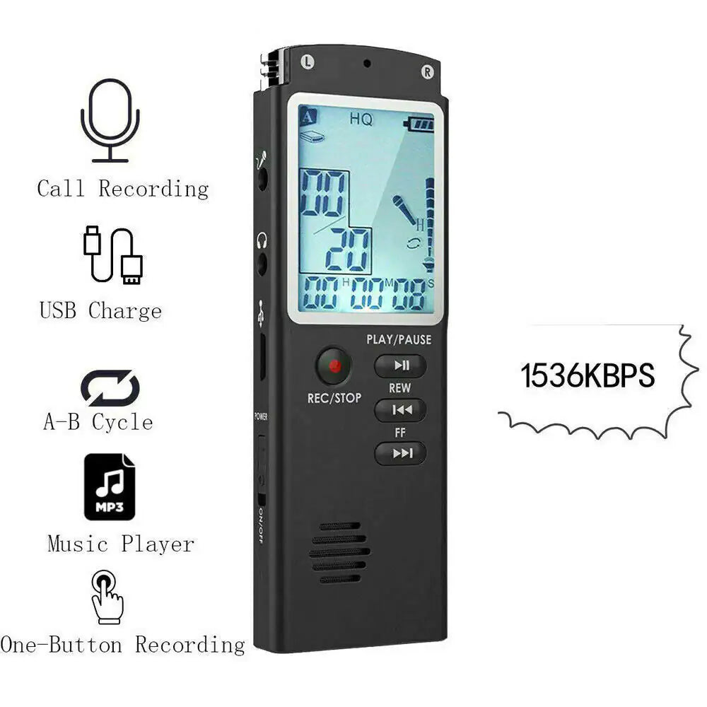 32G Voice Activated Mini Digital Sound Audio Recorder Dictaphone MP3 Player USB Noise Reduction