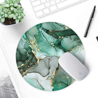  Mouse Pad with Stitched Edge Premium-Textured Waterproof Non-Slip Rubber Base Desktop Protection Mat Diameter 8.7 Inches, Green Marble Texture