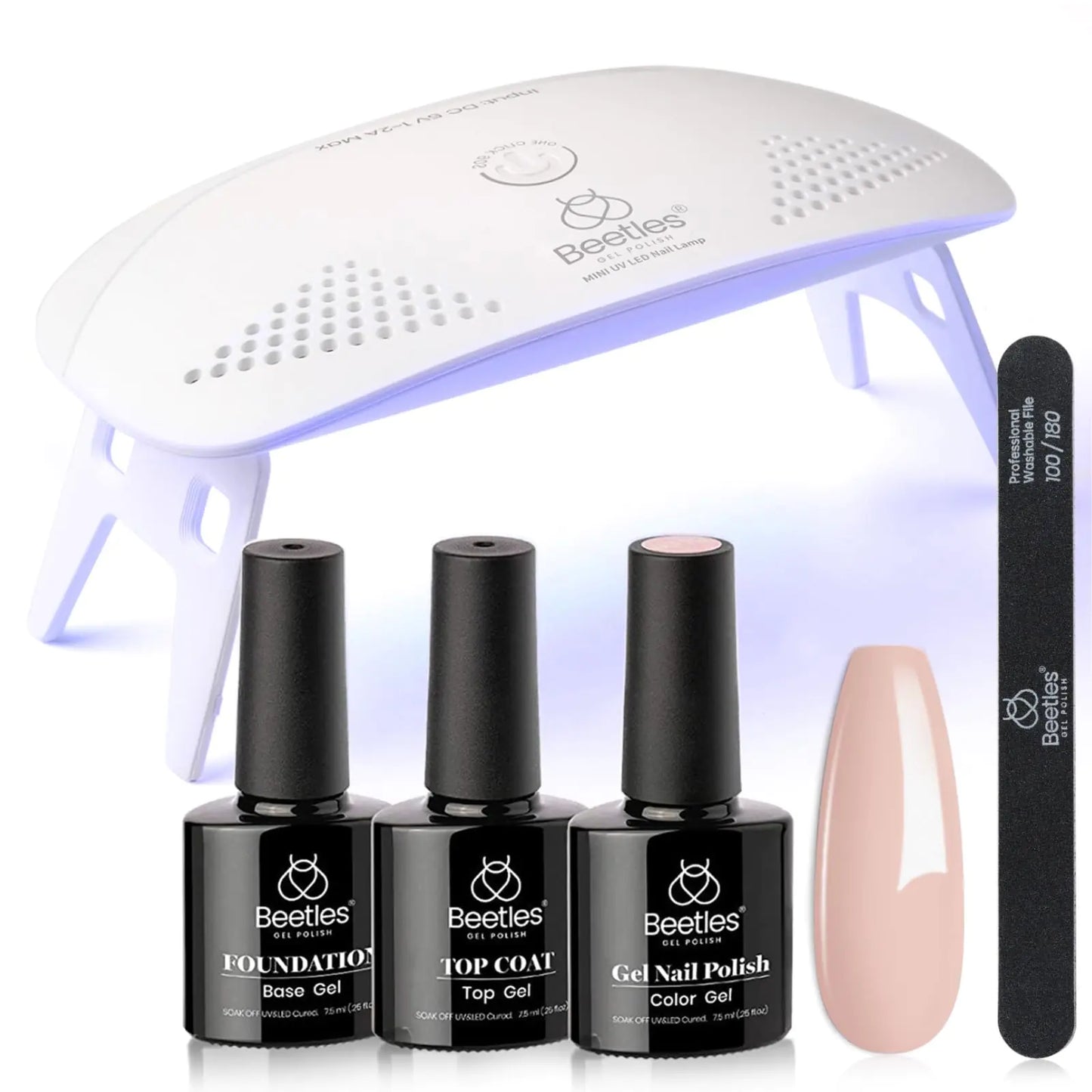 Beetles Nude Gel Nail Polish Kit with UV LED Light and Base Gel Top Coat Starter Kit Soak Off Popular Nude Gel Polish Set with Nail Lamp Nail File for DIY Home Manicure Gift for women