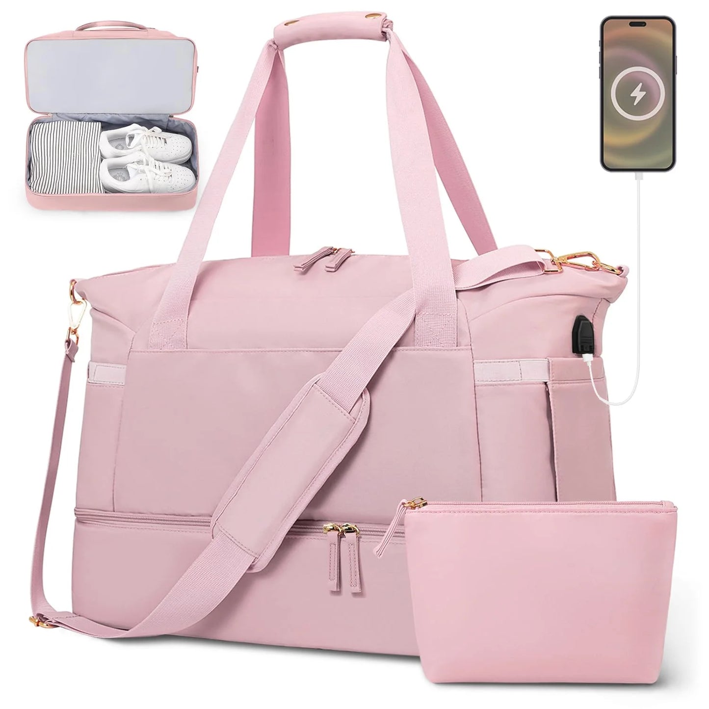 Travel Duffel Bag for Women Gym Bag with USB Charging Port Large Weekender Overnight Bag Yoga Duffle Bags