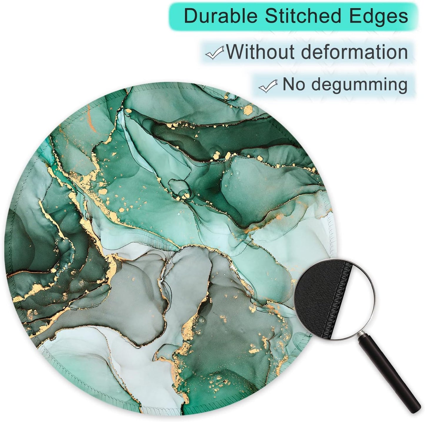  Mouse Pad with Stitched Edge Premium-Textured Waterproof Non-Slip Rubber Base Desktop Protection Mat Diameter 8.7 Inches, Green Marble Texture