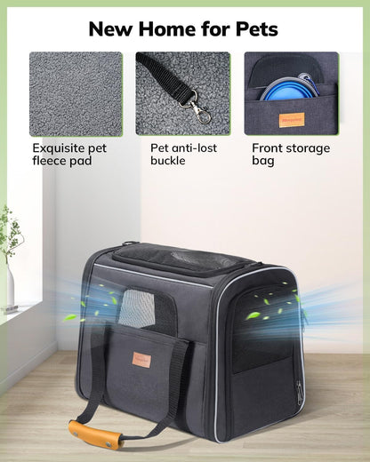 Cat Carrier - Cat Carrier Soft for Medium or Large Cats up to 20Lbs, with Dual-Sided Cushion, Secure Buckle and Foldable Bowl