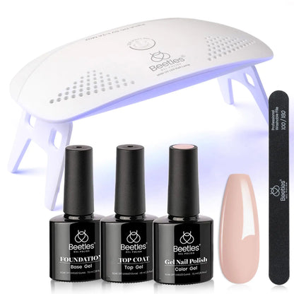 Beetles Nude Gel Nail Polish Kit with UV LED Light and Base Gel Top Coat Starter Kit Soak Off Popular Nude Gel Polish Set with Nail Lamp Nail File for DIY Home Manicure Gift for women