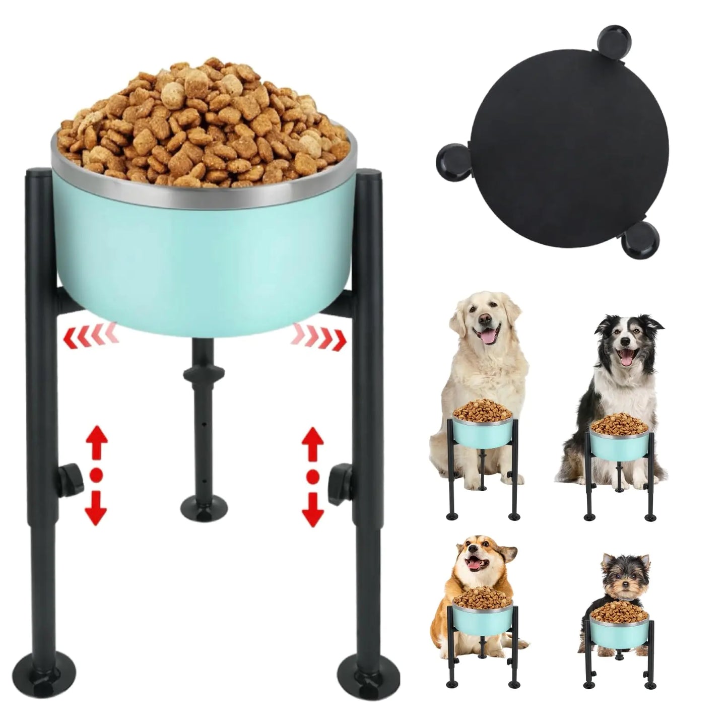 QUMENEY Elevated Dog Bowl Stand 4 Height Adjustable Raised Dog Bowls Stand Wide 6-10in Dog Food Water Feeder Metal Pet Feeding Holder for Medium Large Breeds