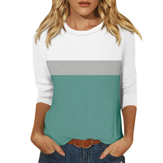 3/4 Sleeve T Shirts for Women Contrast Raglan Crewneck Cute Tops Summer Tshirts Shirts 2024 Loose Trending Elegant Blouses Boho Long Tunics or Tops to Wear with Leggings Womens 3/4 Sleeve Tops