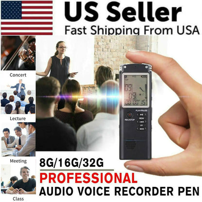 32G Voice Activated Mini Digital Sound Audio Recorder Dictaphone MP3 Player USB Noise Reduction