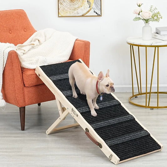 SweetBin Dog Ramp for Bed - Car Ramp for Dog - Anti-Slip Carpet - 39.4" Long Adjustable 14"-26" Dog Ramps for Small Dogs Large Dogs - Dog Ramp for Couch Bed or Sofa Folding Portable Wooden Pet Ramps