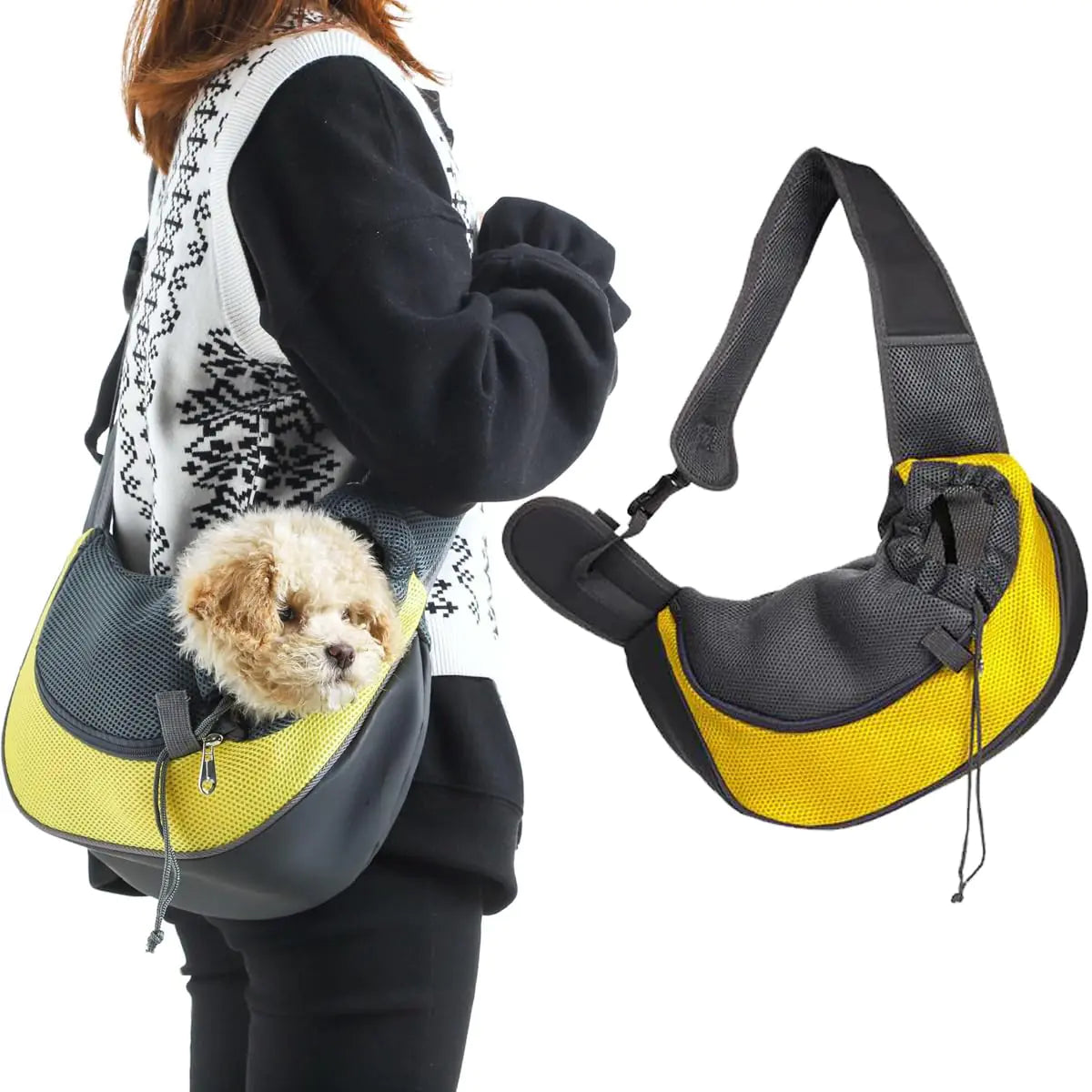Gavpepy Pet Dog Sling Carrier Puppy Pet Slings Bag for Small Dogs Cats Satchel Carriers Breathable Mesh Hand Free with Adjustable Strap Doggie Crossbody for Outdoor Travel (Yellow Small <5 lbs)