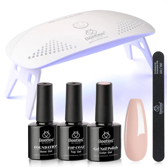 Beetles Nude Gel Nail Polish Kit with UV LED Light and Base Gel Top Coat Starter Kit Soak Off Popular Nude Gel Polish Set with Nail Lamp Nail File for DIY Home Manicure Gift for women